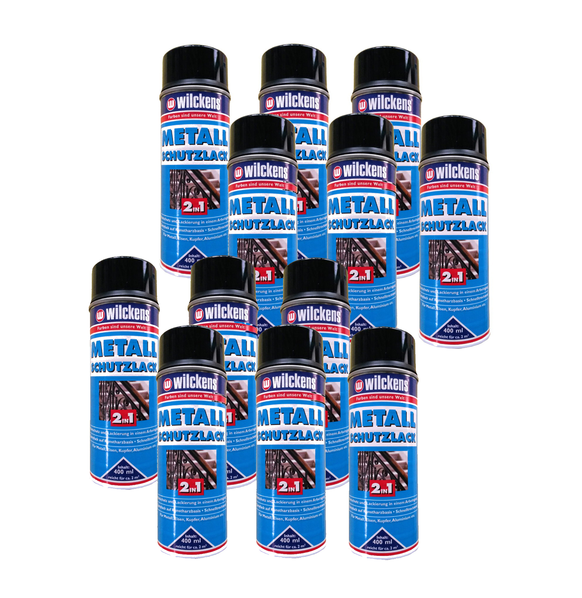  12  x  WILCKENS 400ml Metall Schutzlack Spray 2in1 